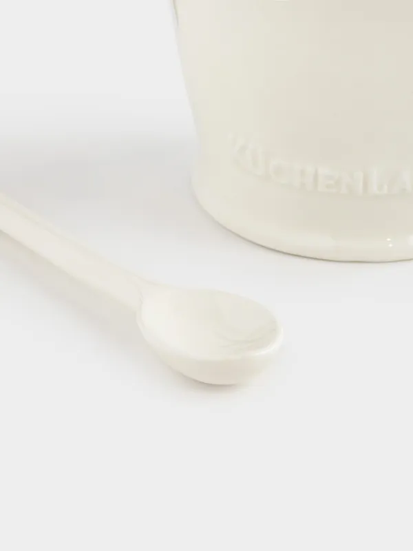 Емкость для соли, 15 см, с ложкой, керамика D, молочно-бежевая, в крапинку, Ceramo speckled, image-4