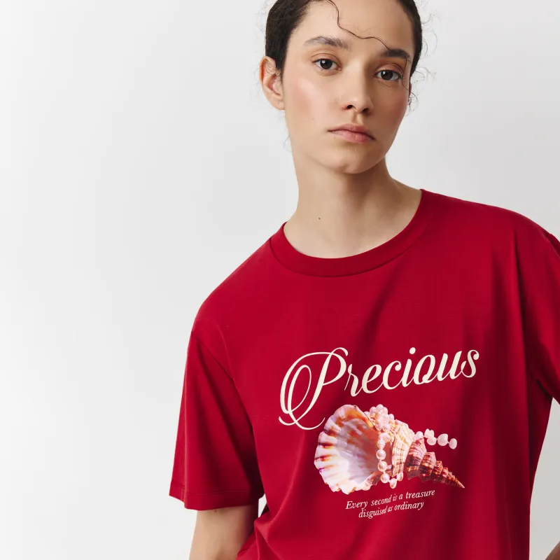 Әйелдер футболкасы, өлшемі L, вискоза/мақта/спандекс, қызыл, Інжу-маржаны бар қабыршақ, Evita