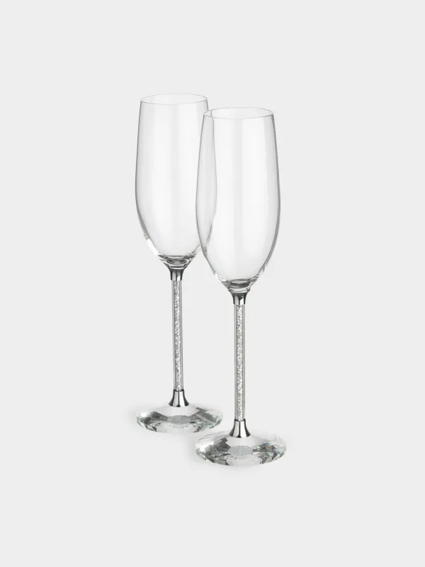 Шампан бокалы, 190 мл, 2 дана, шыны/страздар, Күміс кристалдар, Diamond, image-1