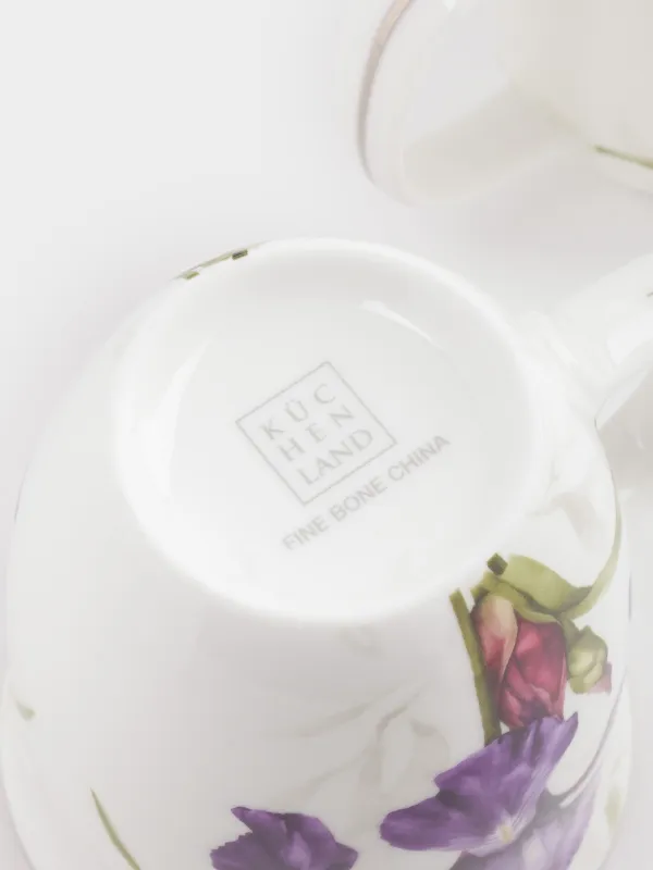 Саптыаяқ, 400 мл, 4 дана, фарфор F, күміс жиегі бар, Құртқашаш, Antarctica Flowers, image-5