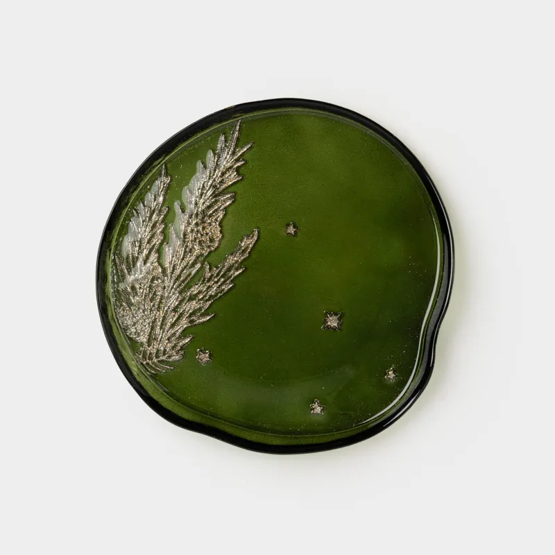 Блюдо, 21х2 см, стекло, зеленое, Ветки, Brumal