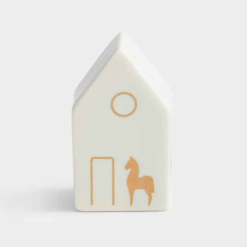 Статуэтка, 6 см, фарфор P, бело-золотистая, Дом и конь, House shape