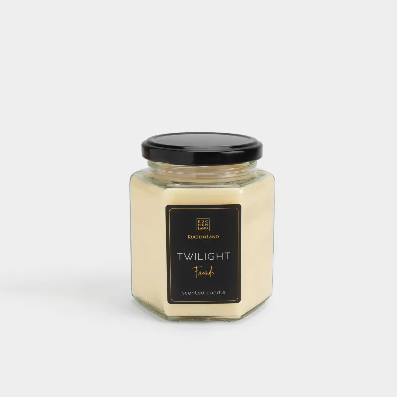 Хош иісті шам, 10 см, шам ұстағышта, қақпағы бар, шыны, Fireside, Twilight