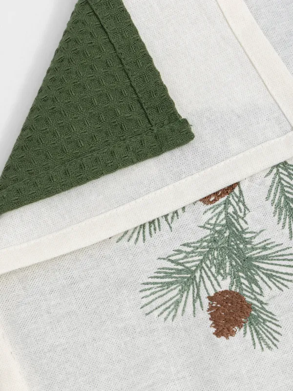 Асүйлік сүлгі, 40х60 см, 2 дана, мақта, сүтті/жасыл, Бұтақтағы шырша бүршіктері, Conifer, image-1