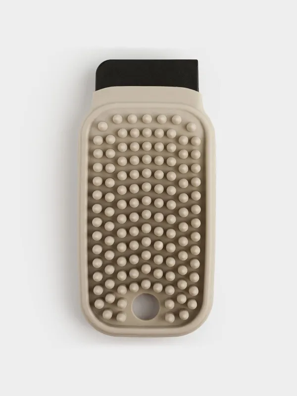 Губка-скребок для мытья на кухне, 7х14 см, двусторонняя, силикон/нейлон, серая, Black clean, image-1