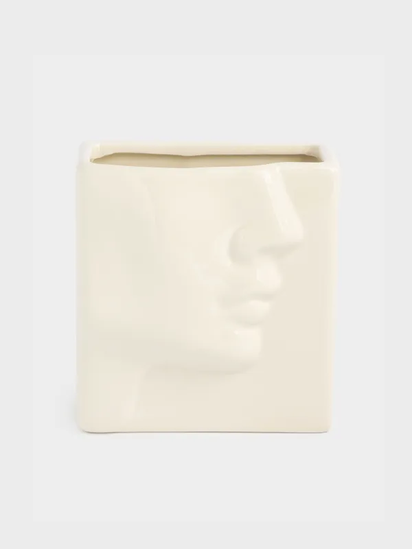 Подставка для косметических кистей, 12 см, керамика, молочная, Фрагмент лица, Face, image-0