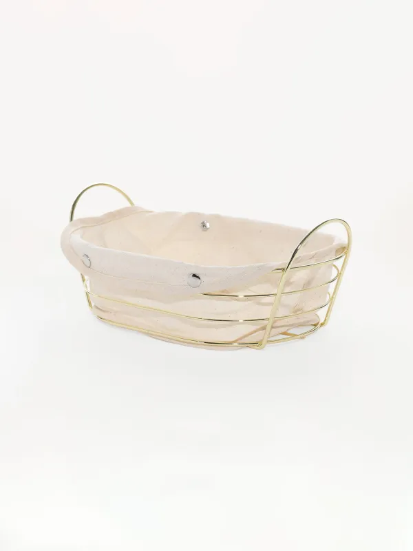 Корзина для хлеба, 27x20 см, хлопок/металл, овальная, молочная/золотистая, Twist gold, image-2