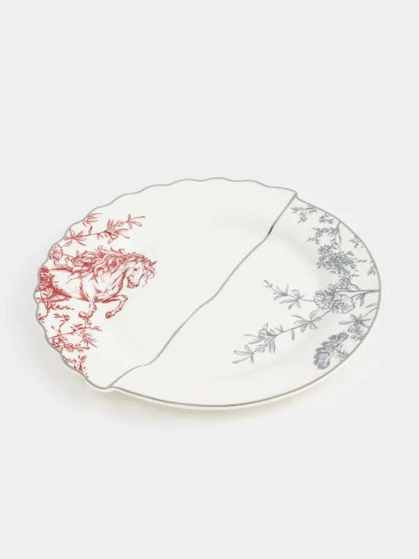 Тарелка закусочная, 21 см, фарфор N, белая, с серебристым кантом, Лошадь, Kairon horse, image-1