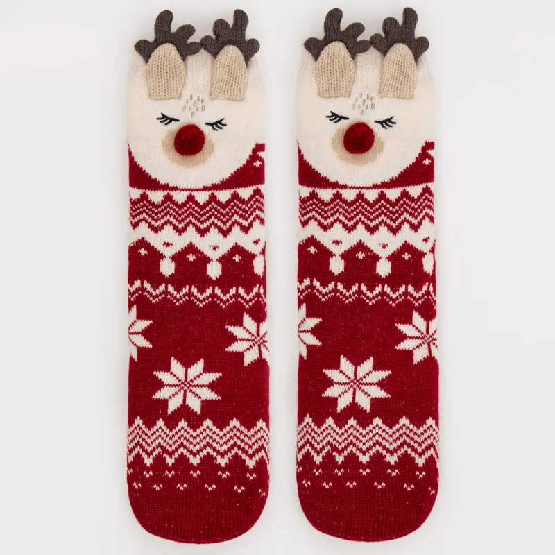 Әйелдер шұлықтары, үйге арналған, өлшемі 36-38, акрил/шерпа, қызыл, Бұғы, Hot winter