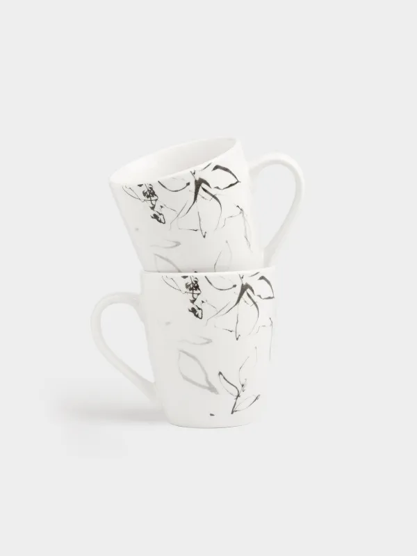 Кружка, 350 мл, 2 шт, фарфор P, белая, Силуэтные цветы, Silhouette flowers, image-0