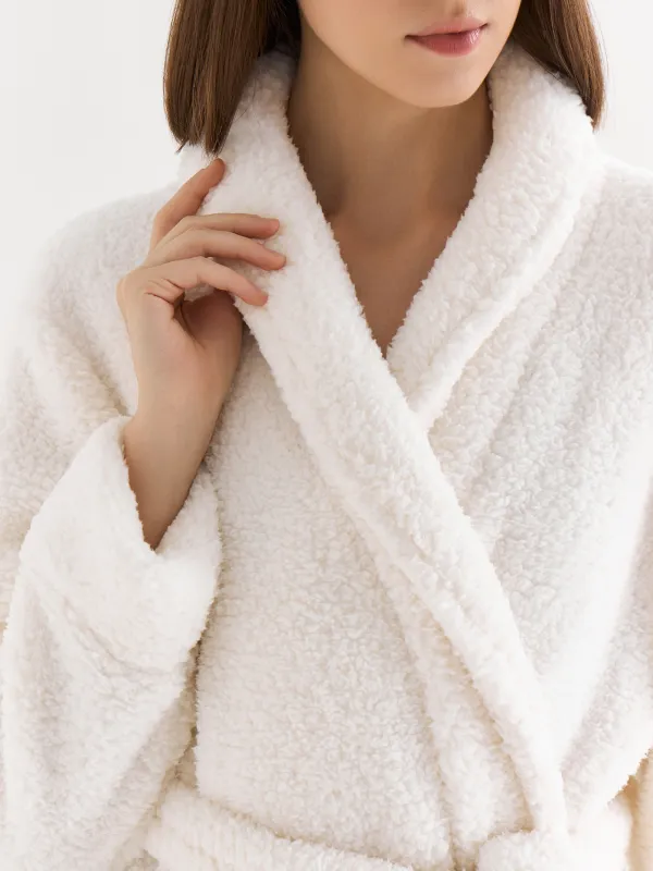 Әйелдер халаты, үйге арналған, ө. S, ұзын жеңді, шерпа, сүт түсті, Lola, image-4