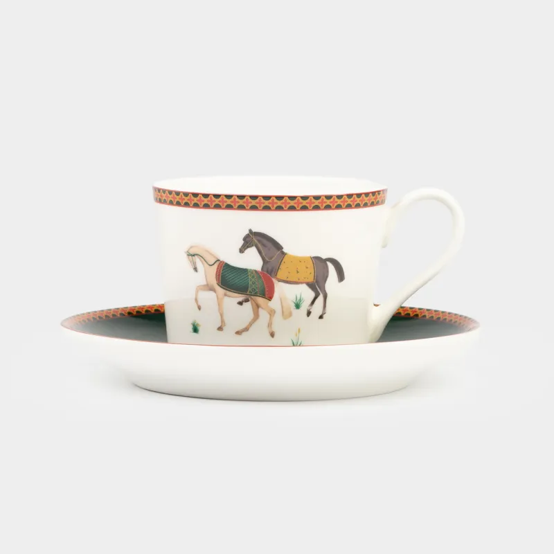 Шай жұбы, 1 адам, 2 зат, 250 мл, фарфор F, жасыл, Жылқылар, Blue wind