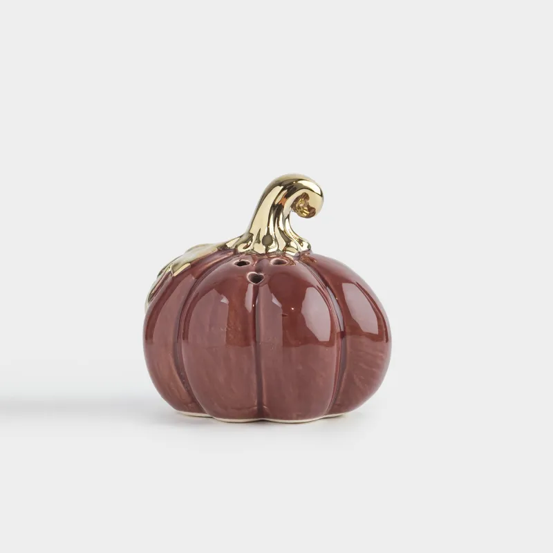 Тұз немесе бұрышқа арналған ыдыс, 6 см, керамика, қою қызыл-алтын, Жапырағы бар асқабақ, Colors autumn