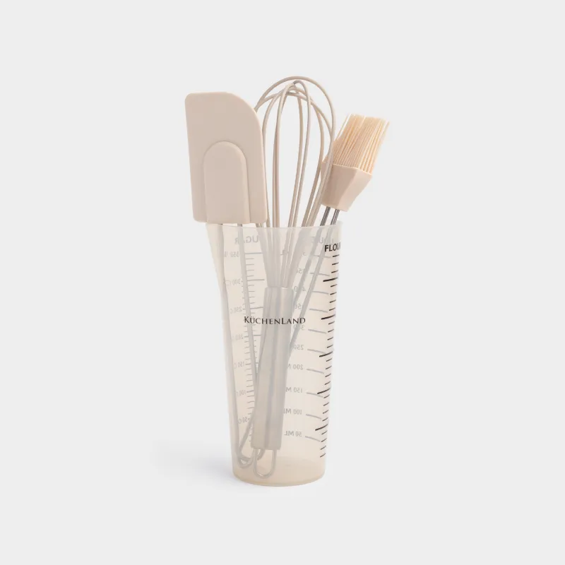 Набор для выпечки, 4 пр, с мерным стаканом, пластик/силикон/сталь, Bakery