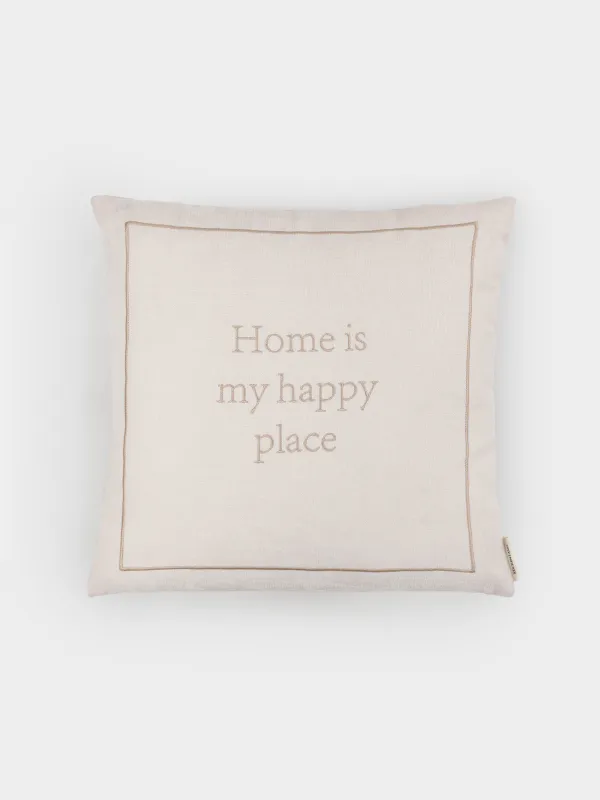 Сәндік жастық, 45х45 см, шенилл/барқыт, сүт, Home is my happy place, Chenill, image-0
