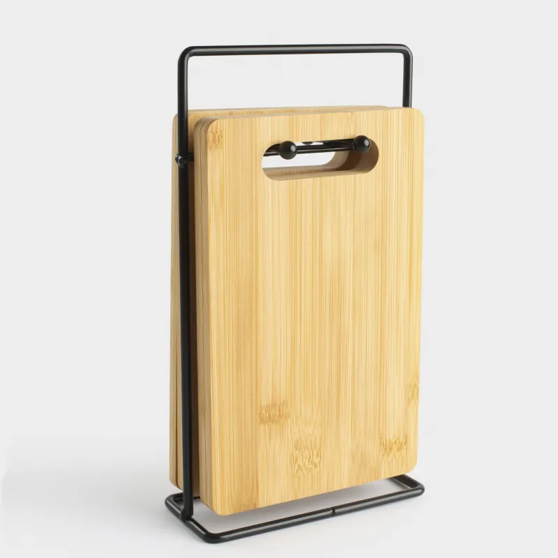 Кесу тақтасы,, 22х14 см, 4 дана, тұғырда, бамбук/болат, тікбұрышты, Bamboo