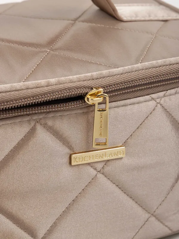 Косметикалық сөмке, 23х13 см, сырылған, сабы бар, сәтен, сарғылт-қоңыр, Quilted silk, image-5