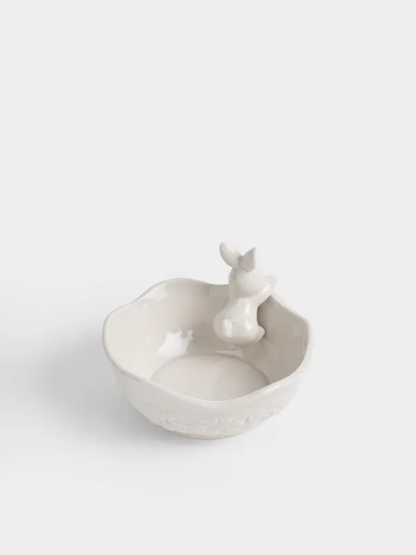 Салат ыдысы, сәнделген, 19х7 см, 730 мл, керамика, сүт түстес, Гүлдері бар қоян, Rabbit pattern, image-4