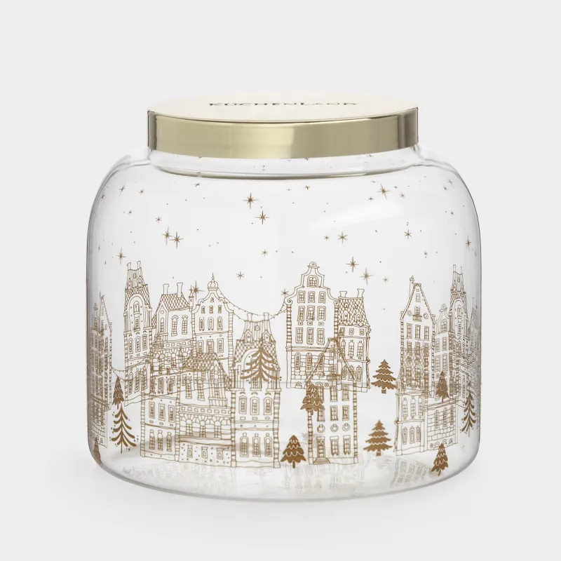 Сусымалы өнімдерге арналған құты, 900 мл, шыны/металл, Алтын үйлер, Snow sparks