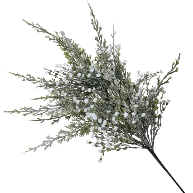 Сәндік бұтақ, 71 см, пластик, Ақ гүлдері бар қылқан инелер, Conifer decor