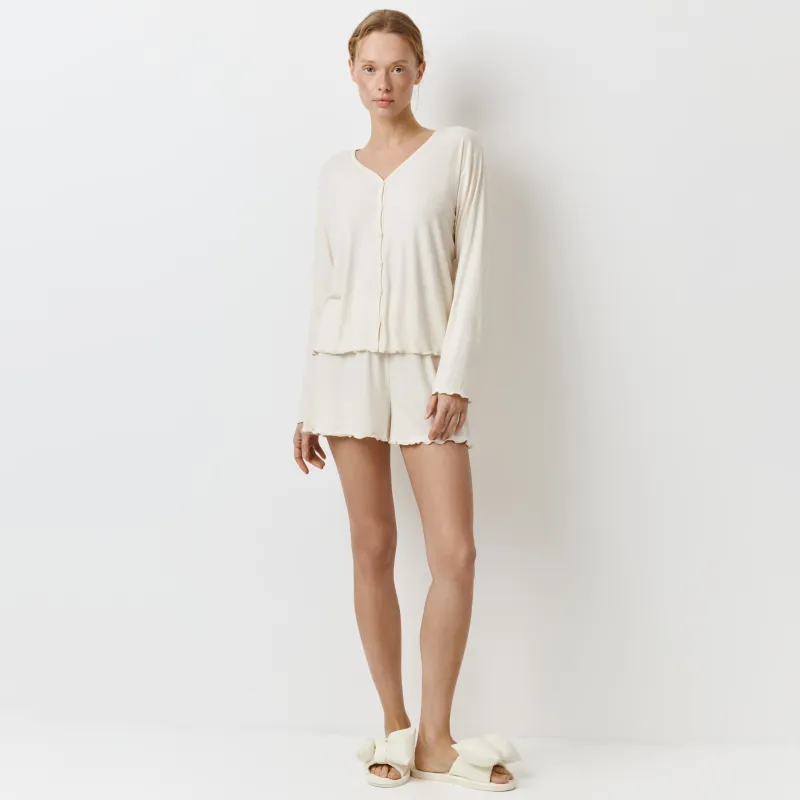 Әйелдер шорттары, үйге арналған, өлшемі L, желбіршектері бар, модал/спандекс, сүт түстес, Rosemary