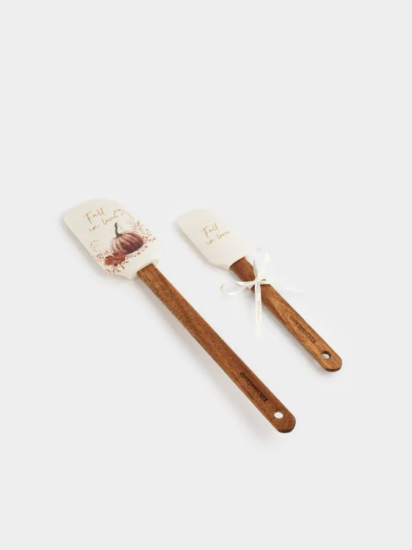 Лопатка-шпатель, 2 шт, силикон/дерево, молочная, Тыква и листья, Forest symphony, image-2