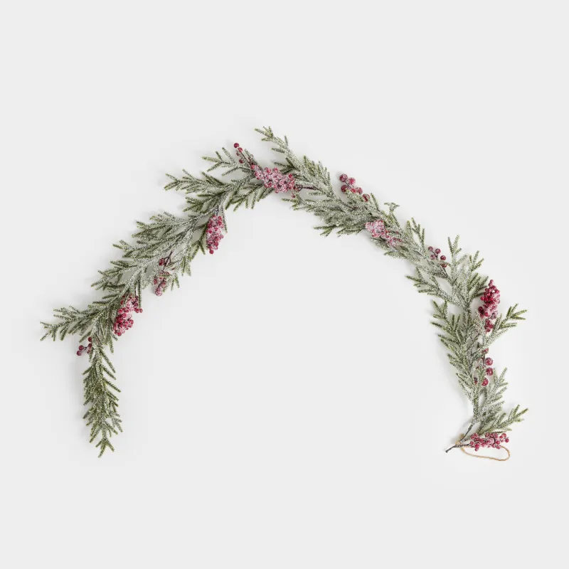 Ветка-гирлянда декоративная, 1,3 м, подвесная, полиэтилен/пенопласт, Красные ягоды, Red berry