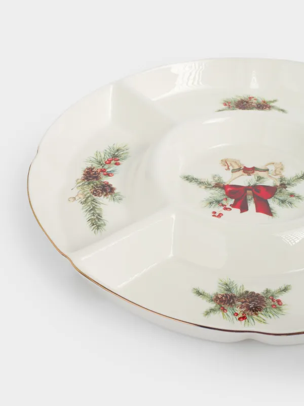 Менажница, 33 см, 5 отд, фарфор F, белая, Лошадка с бантом, Christmas miracle classic, image-4