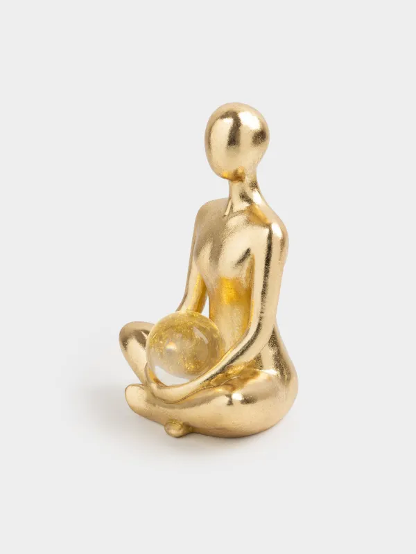 Статуэтка с подсветкой, 20 см, полирезин/стекло, золотистая, Девушка с шаром, Face, image-2