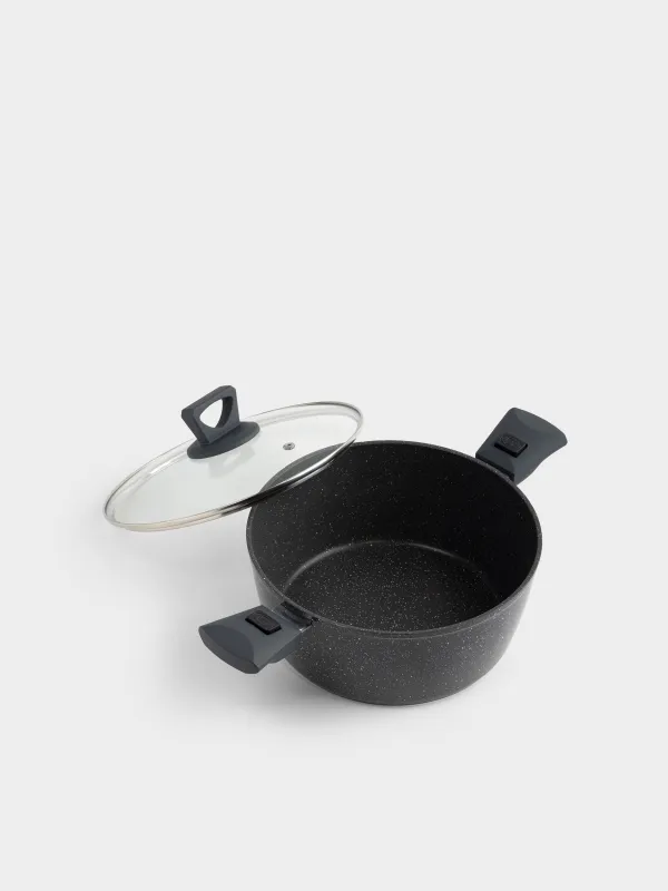 Кастрюля, 24 см, 4,2 л, с крышкой, съемные ручки, с покрытием, алюминий, черная, Scandia, image-1