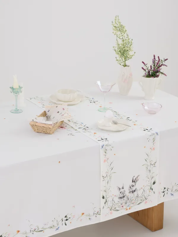 Үстел төсеніші, 40х160 см, полиэстер, ақ, Қояндар мен гүлдер, Rabbits in flower, image-5