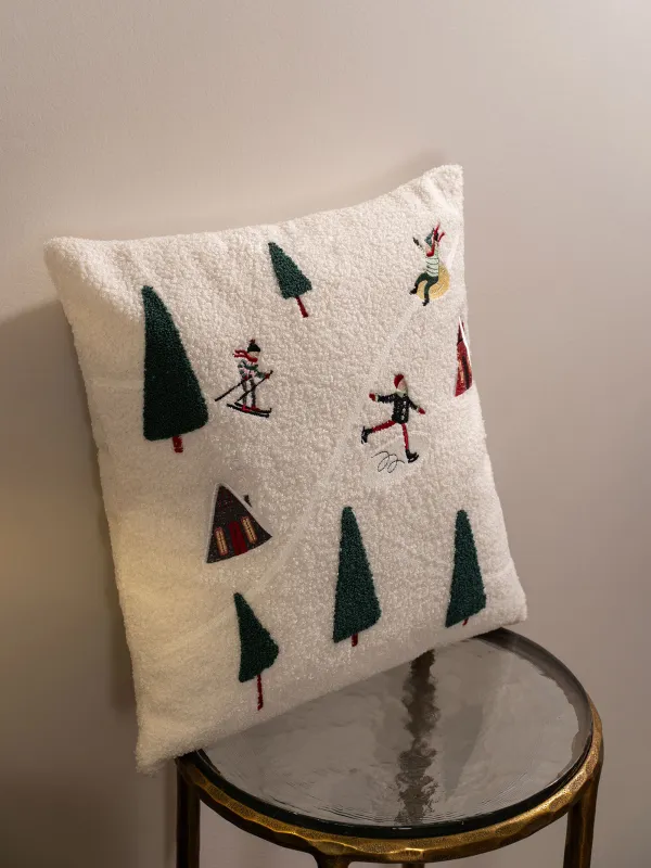 Сәндік жастық, 45х45 см, шерпа, сүт түстес, Қысқы қызықтар, Қарлы үйлер, image-6