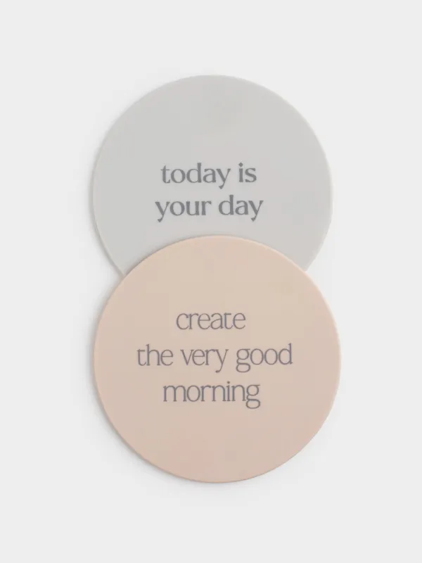 Подставка под кружку, 10 см, 2 шт, круглая, силикон, бежевая/серая, Good morning, Scroll, image-3