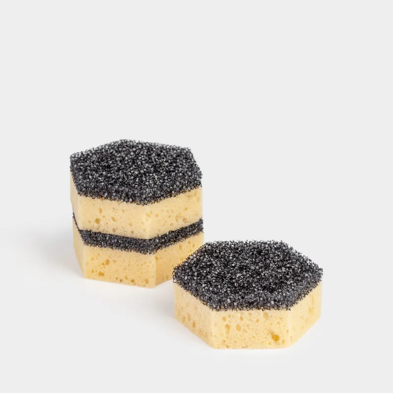Ыдыс жууға арналған губка, 9х8 см, 3 дана, көбік резеңке/абразивті, қара-сарғылт-қоңыр-қоңыр, Black clean