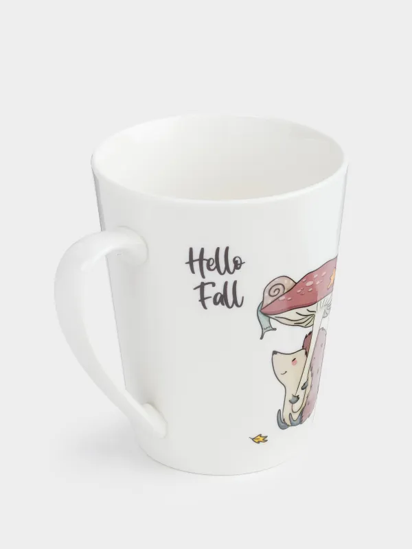 Кружка, 420 мл, фарфор N, белая, Ежик под грибом, Forest animals, image-1