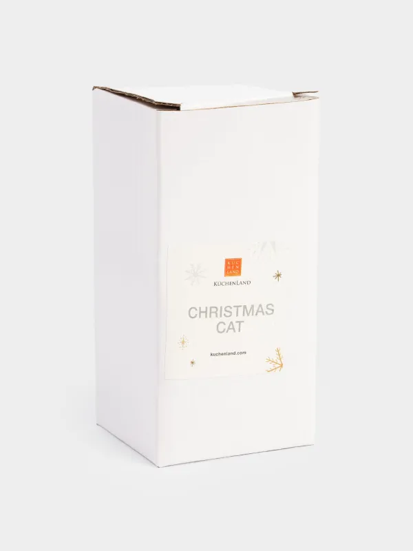 Статуэтка, 13 см, фарфор P, бело-зеленая, Кот с елкой, Christmas cat, image-5