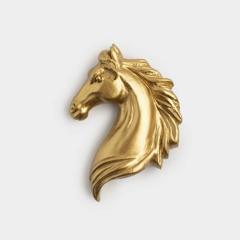 Магнит, 7 см, полирезин, алтын, Жылқының басы, Horse gold