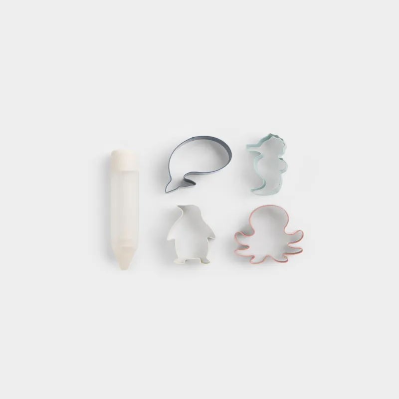 Пісіруге арналған жиынтық, 5 зат, қарындаш/қалыптар, пластик/силикон/болат, Теңіз тұрғындары, наубайхана, image-1