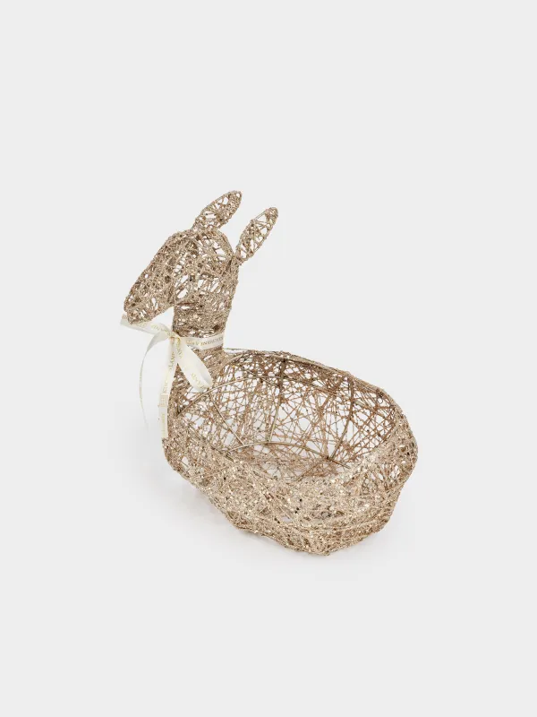 Корзина декоративная, 24x30 см, полиэстер/металл, шампань, Олень с бантиком, Deer sparks, image-1
