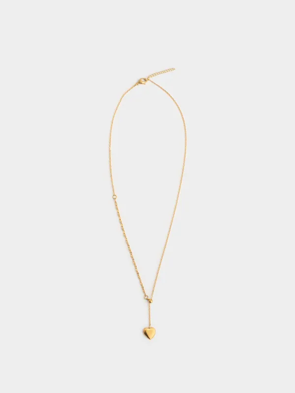 Шынжыр, 50 см, аспасы бар, болат, алтын түстес, Жүрек, Jewelry heart, image-0