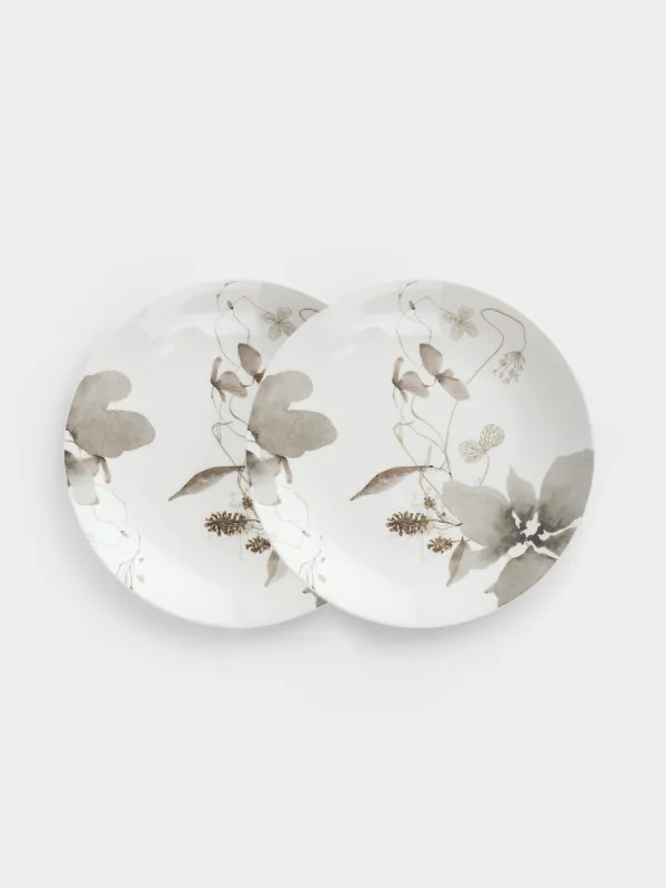 Тіскебасар тәрелкесі, 23 см, 2 дана, фарфор N, Сұр гүлдер, Watercolor, image-0