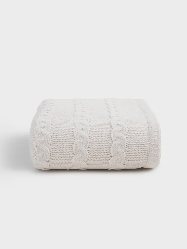 Жамылғы, 130х170 см, тоқылған, екі жақты, шенилл/шерпа, сүт түстес, Knitting, image-5