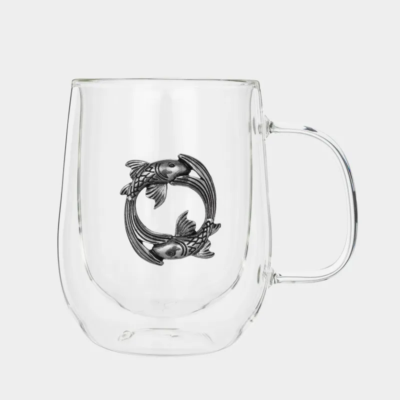 Саптыаяқ, 350 мл, металлдан жасалған шыны, күміс, Балықтар, Air zodiac, image-1