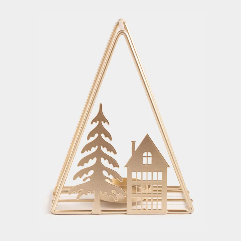 Шам ұстағыш, 13х16 см, шай шамына арналған, металл/шыны, шампан, Шырша мен үй, Champagne style