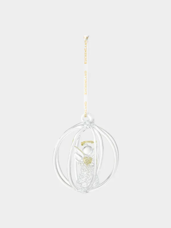 Шырша ойыншығы, 8 см, шыны, алтын, Шар ішіндегі періште, Ball shape, image-1