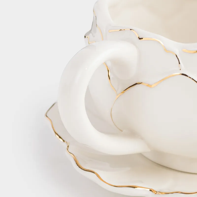 Таңғы асқа арналған шай жұбы, 1 адам, 2 зат, 450 мл, фарфор Р, сүт түстес-алтын, Пион, Bloom, image-5