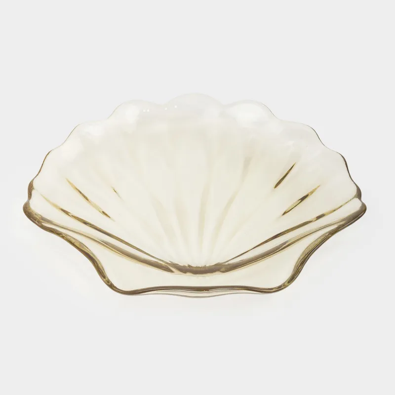 Блюдо, 21х20х2 см, стекло, песочное, Ракушка, Tridacna