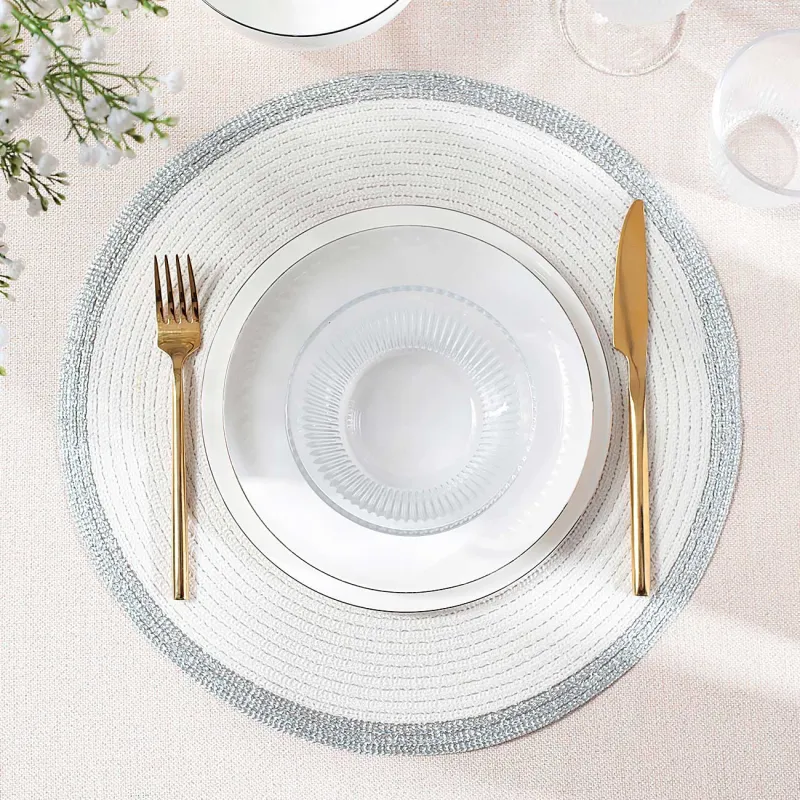 Салфетка под приборы, 38 см, полиэстер, круглая, белая, Серебристая кайма, Rotary rim, image-5