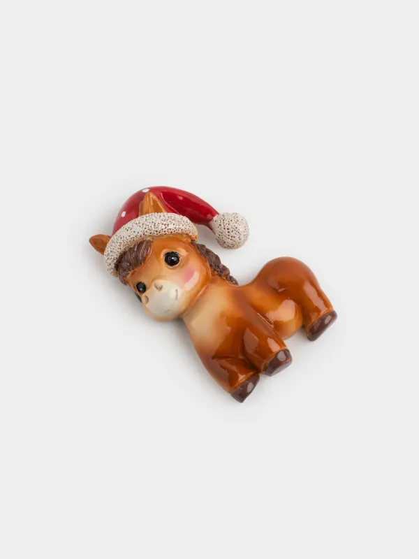Магнит, 8 см, полирезин, қоңыр, Қалпақ киген пони, Horse christmas, image-2