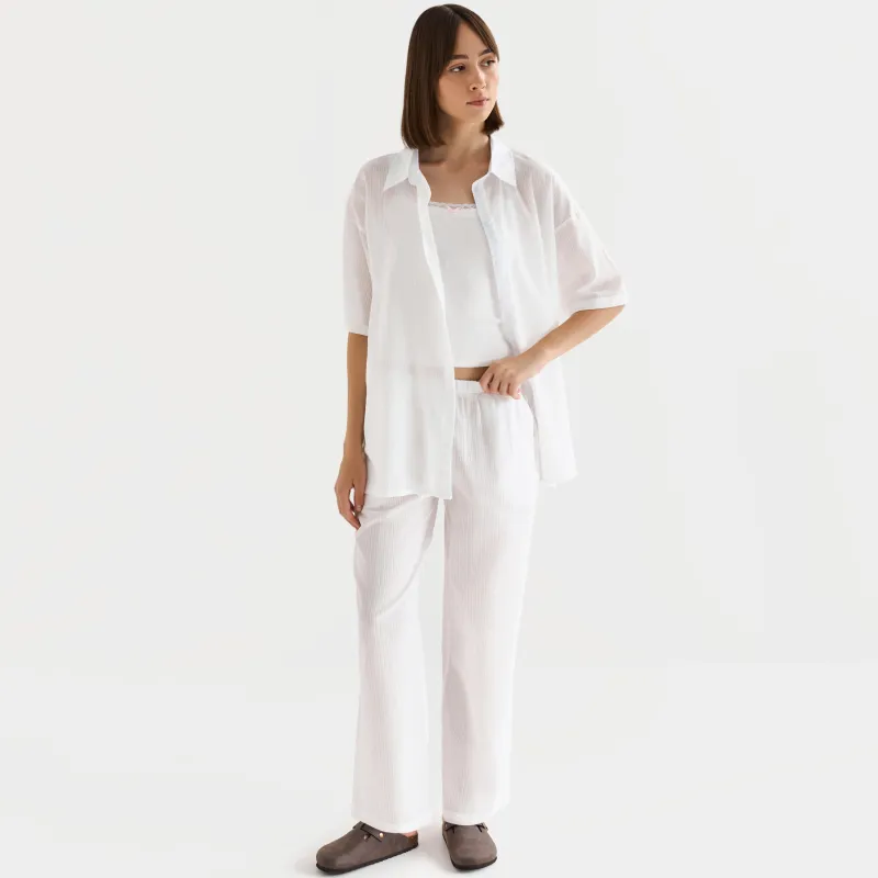 Әйелдер шалбары, үйге арналған, өлшемі L, мақта, ақ, Жолақтар, Leticia